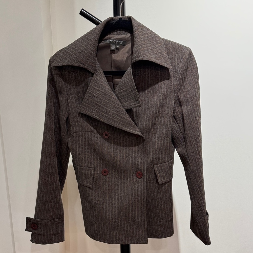 Brown Pinstripe Double-Breasted Blazer